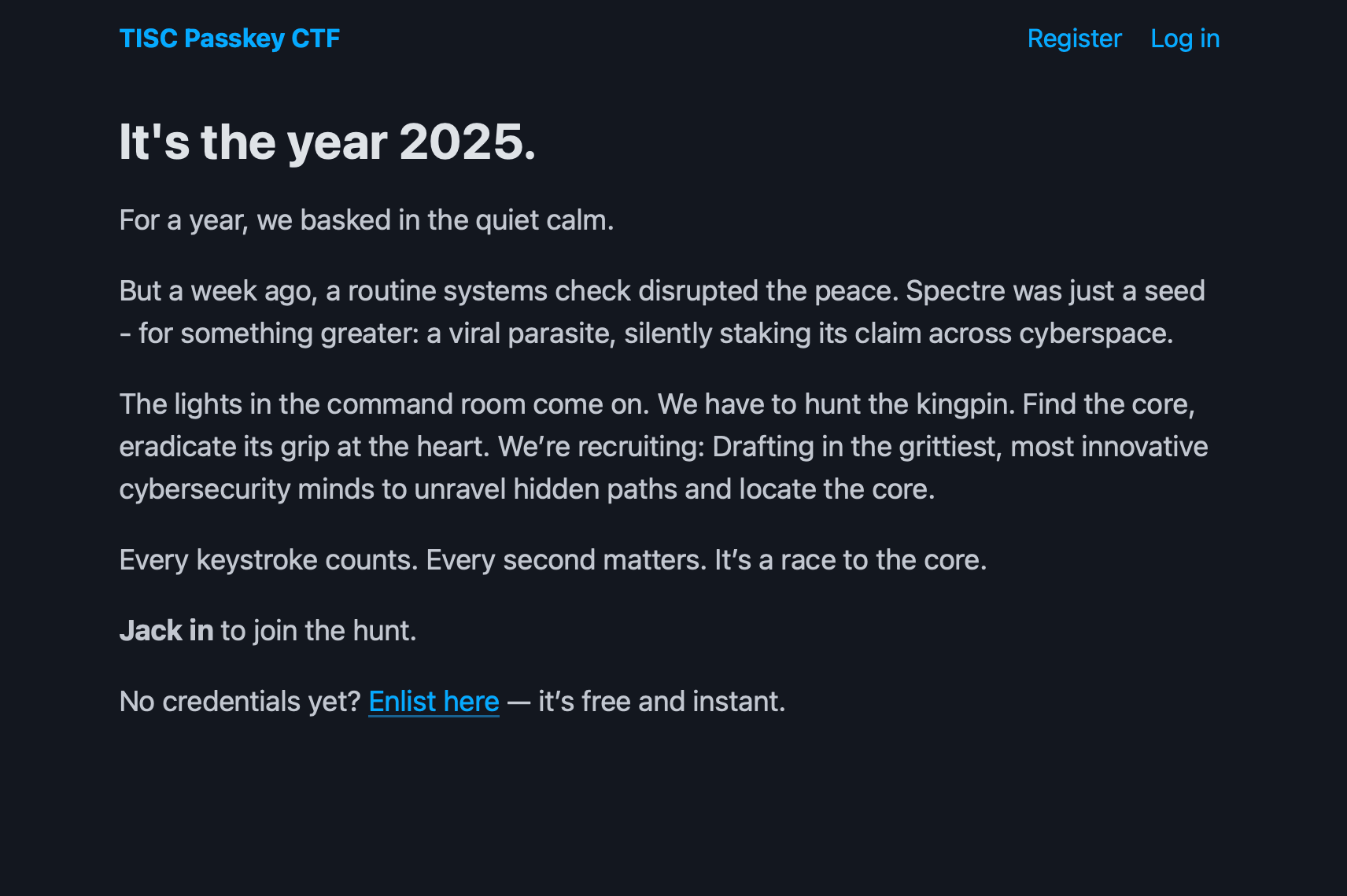 TISC Passkey CTF landing page