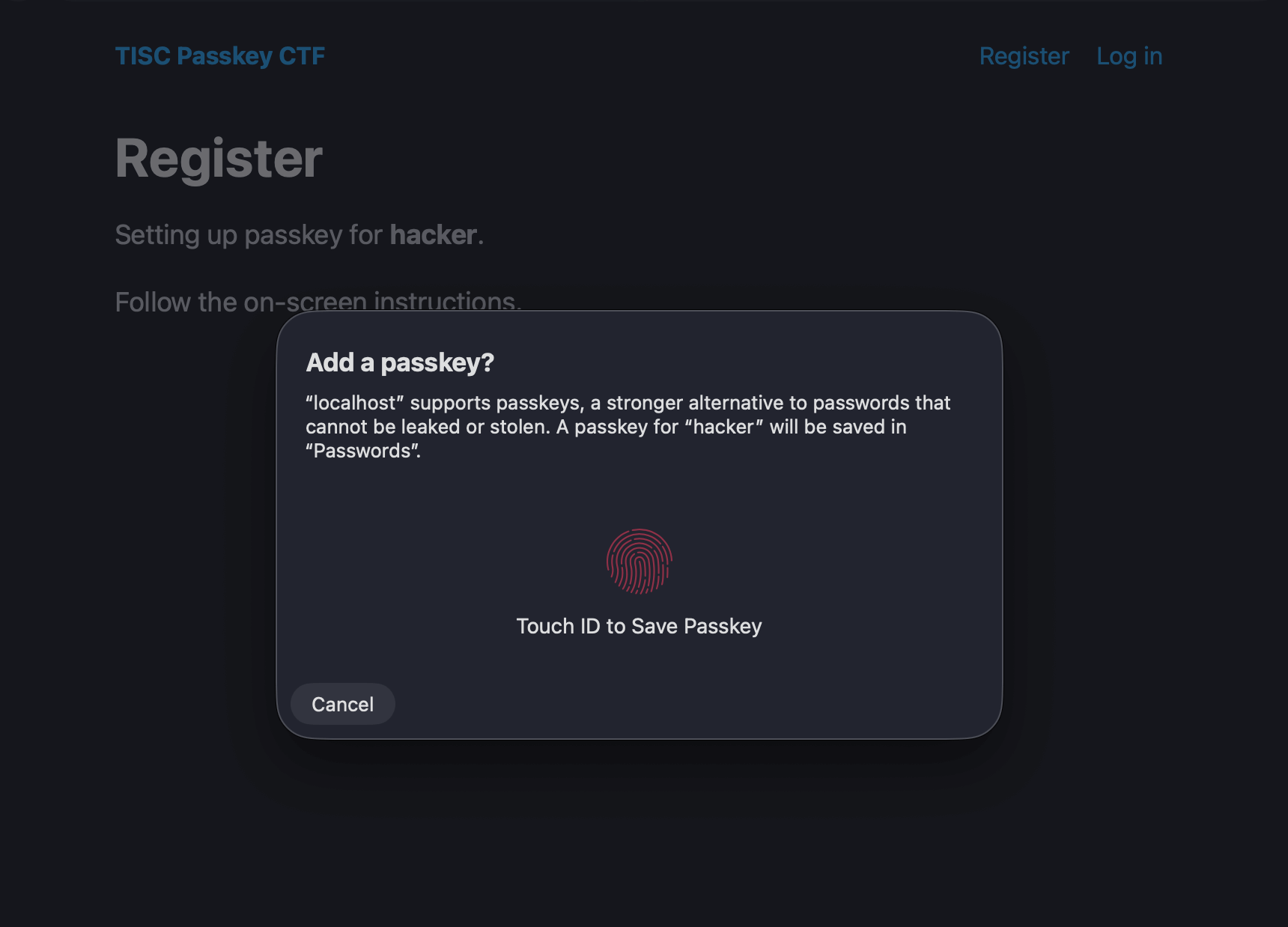 TISC Passkey CTF registration